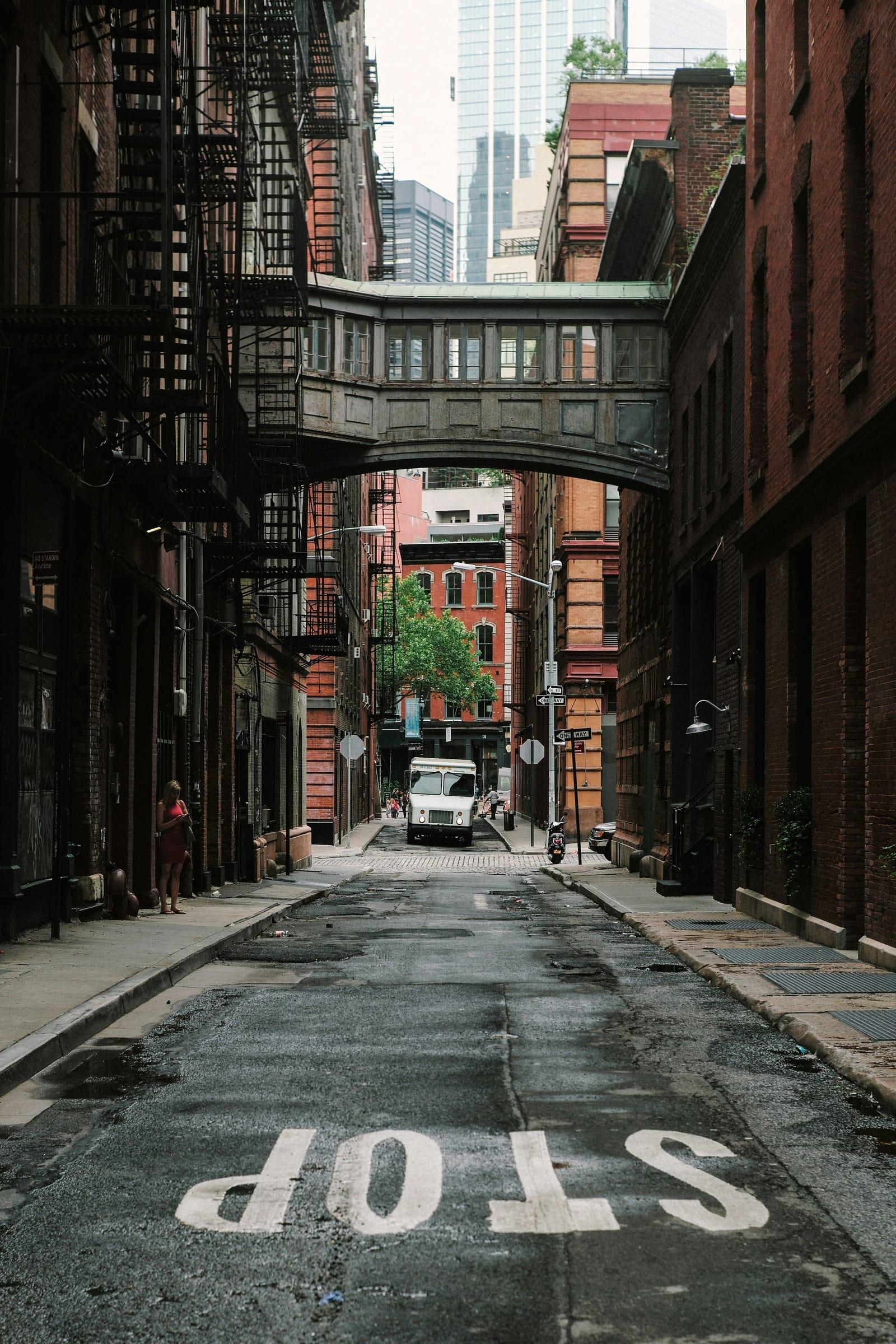 Quiet Tribeca street with cast-iron buildings