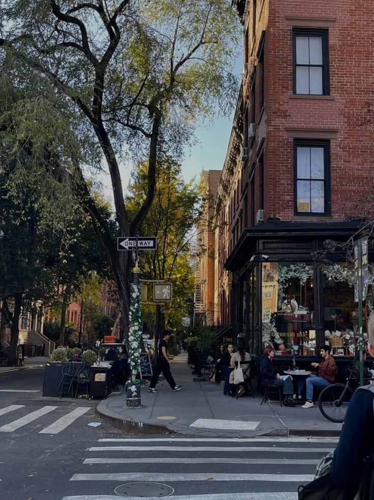 Tree-lined West Village brownstone street